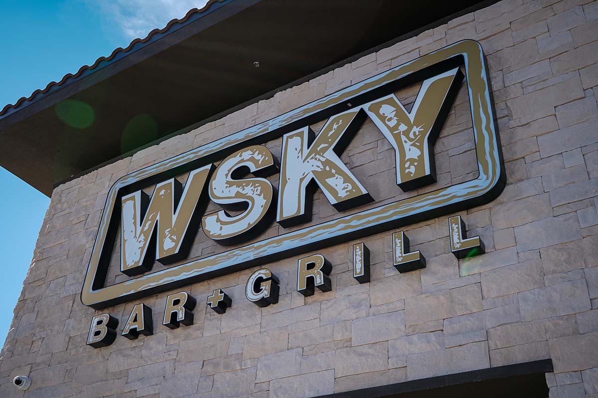 The outside sign at WSKY Bar and Grill